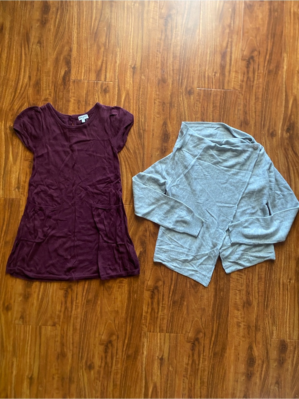 Splendid Girls Plum Short Sleeve Knit Dress  + Gray Soft Cardigan Size 6X Girly